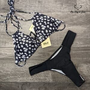 SSLR Daisy Triangle Ruched Bottom Bikini Size M